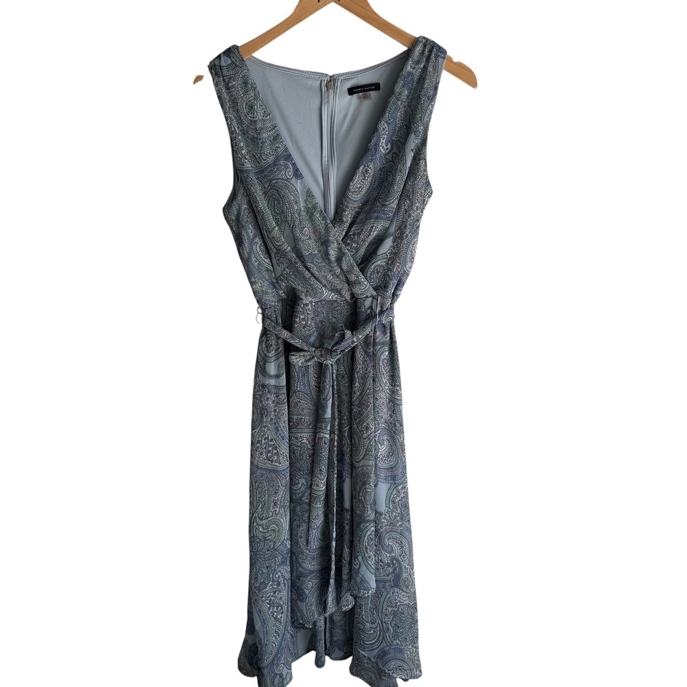 TOMMY HILFIGER Light Blue Paisley Chiffon Ladies Dancing Old Money Dress, 12 - Picture 2 of 8
